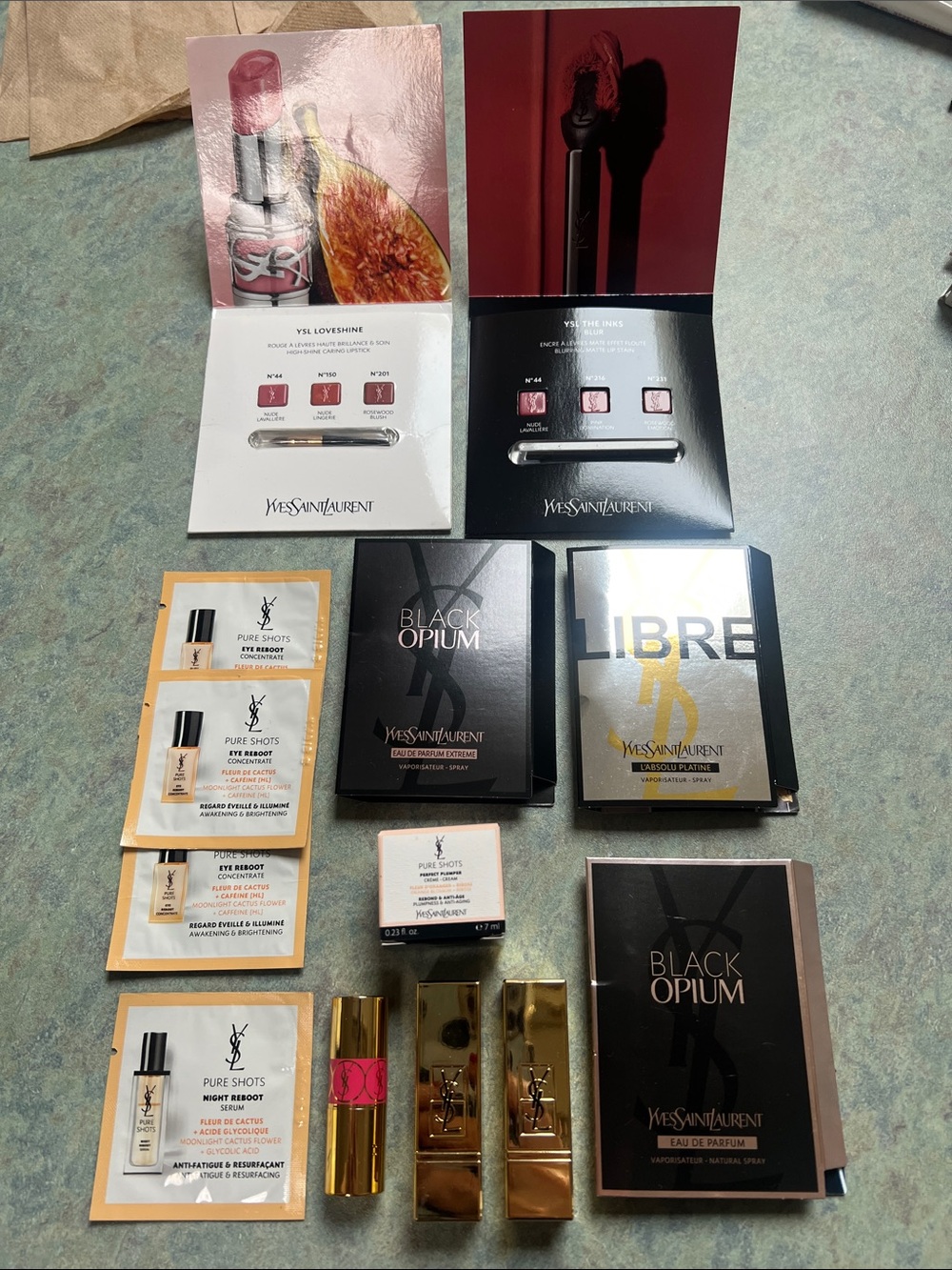 YSL travel bundle 10 samples, 3 deluxe lipstick sample